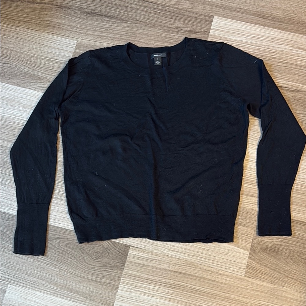 EUC Halogen Lightweight Wool Blend Black Crewneck Sweater Size Large